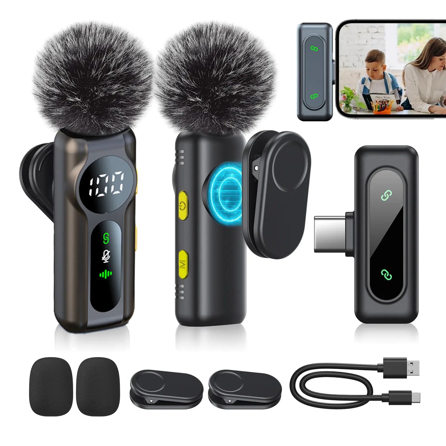 Wireless Lavalier Microphone Set for iPhone, Android, and iPad - Mini Clip-On Microphones with Superior Sound Quality for Recording, Live Streaming, and Vlogging