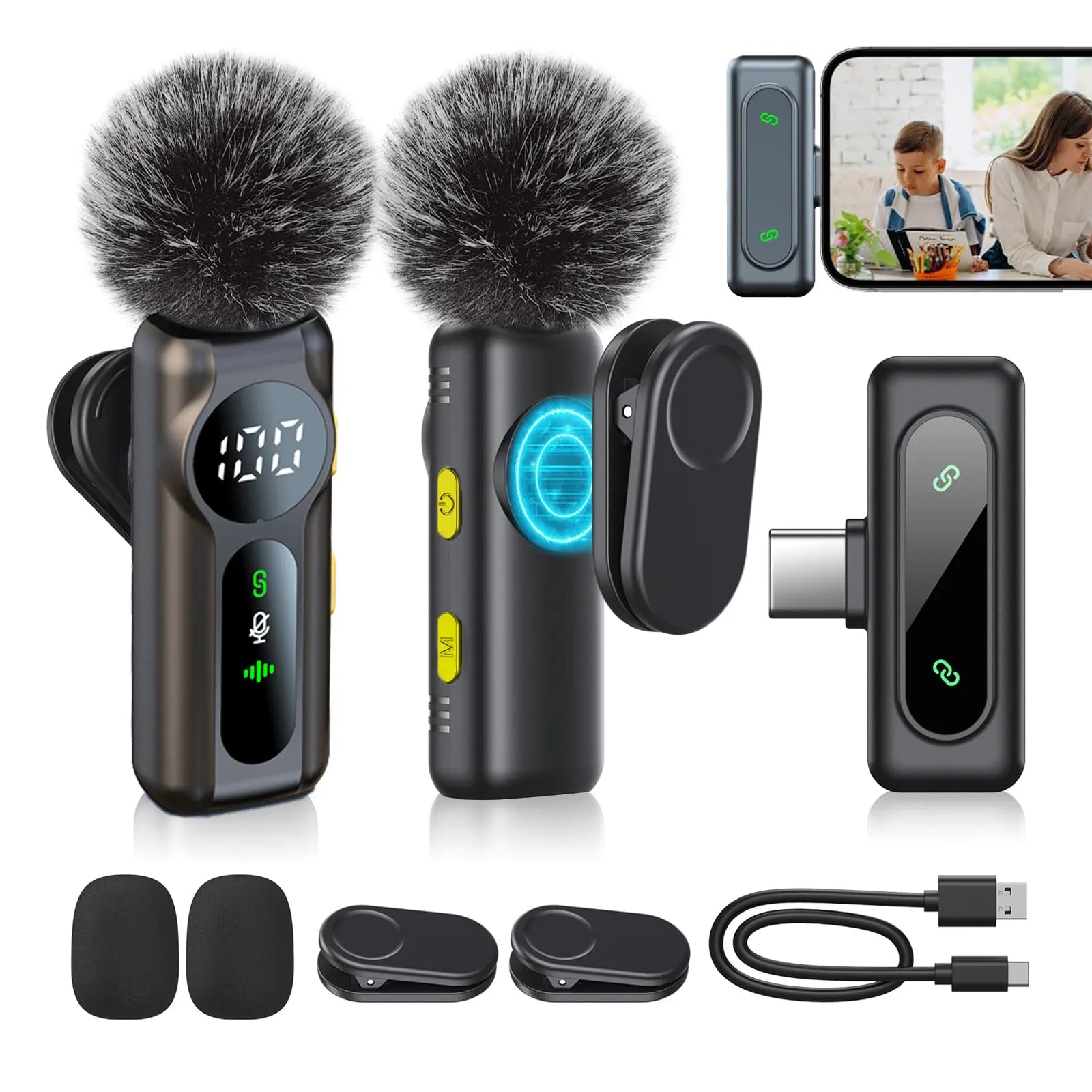 Wireless Lavalier Microphone Set for iPhone, Android, and iPad - Mini Clip-On Microphones with Superior Sound Quality for Recording, Live Streaming, and Vlogging