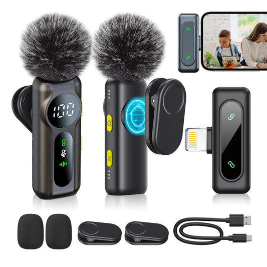 Wireless Lavalier Microphone Set for iPhone, Android, and iPad - Mini Clip-On Microphones with Superior Sound Quality for Recording, Live Streaming, and Vlogging