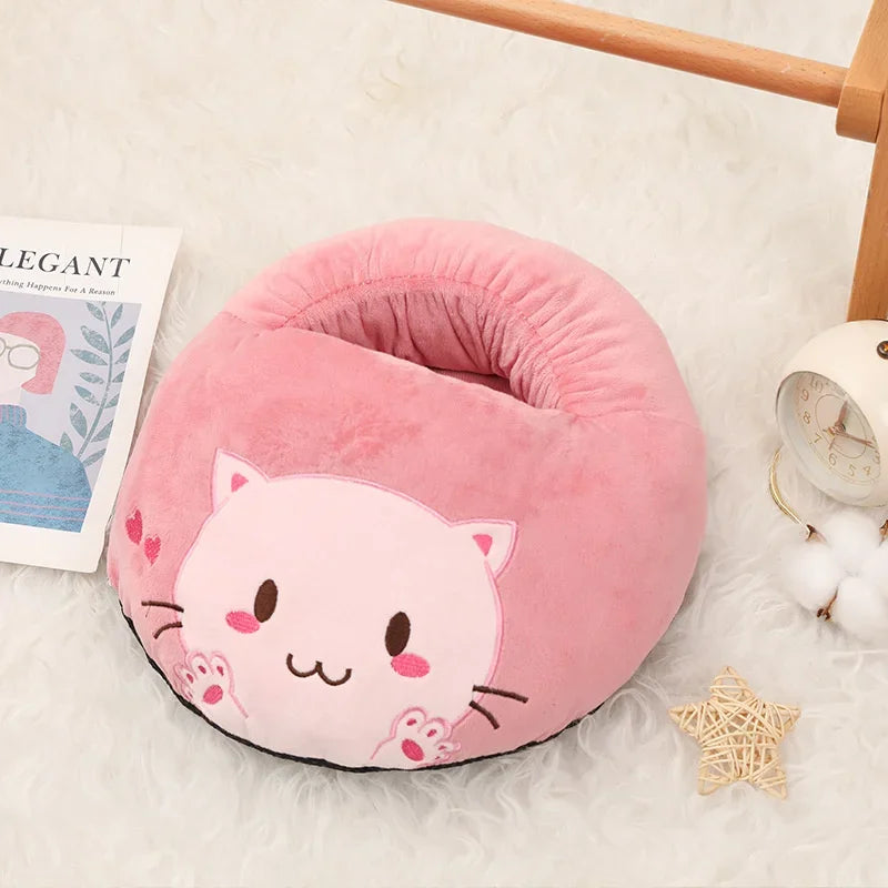 USB Electric Foot Warmer with Fleece Cat Design - Rechargeable Heating Pads for Home and Bedroom Use