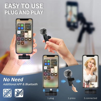 Wireless Lavalier Microphone Set for iPhone, Android, and iPad - Mini Clip-On Microphones with Superior Sound Quality for Recording, Live Streaming, and Vlogging