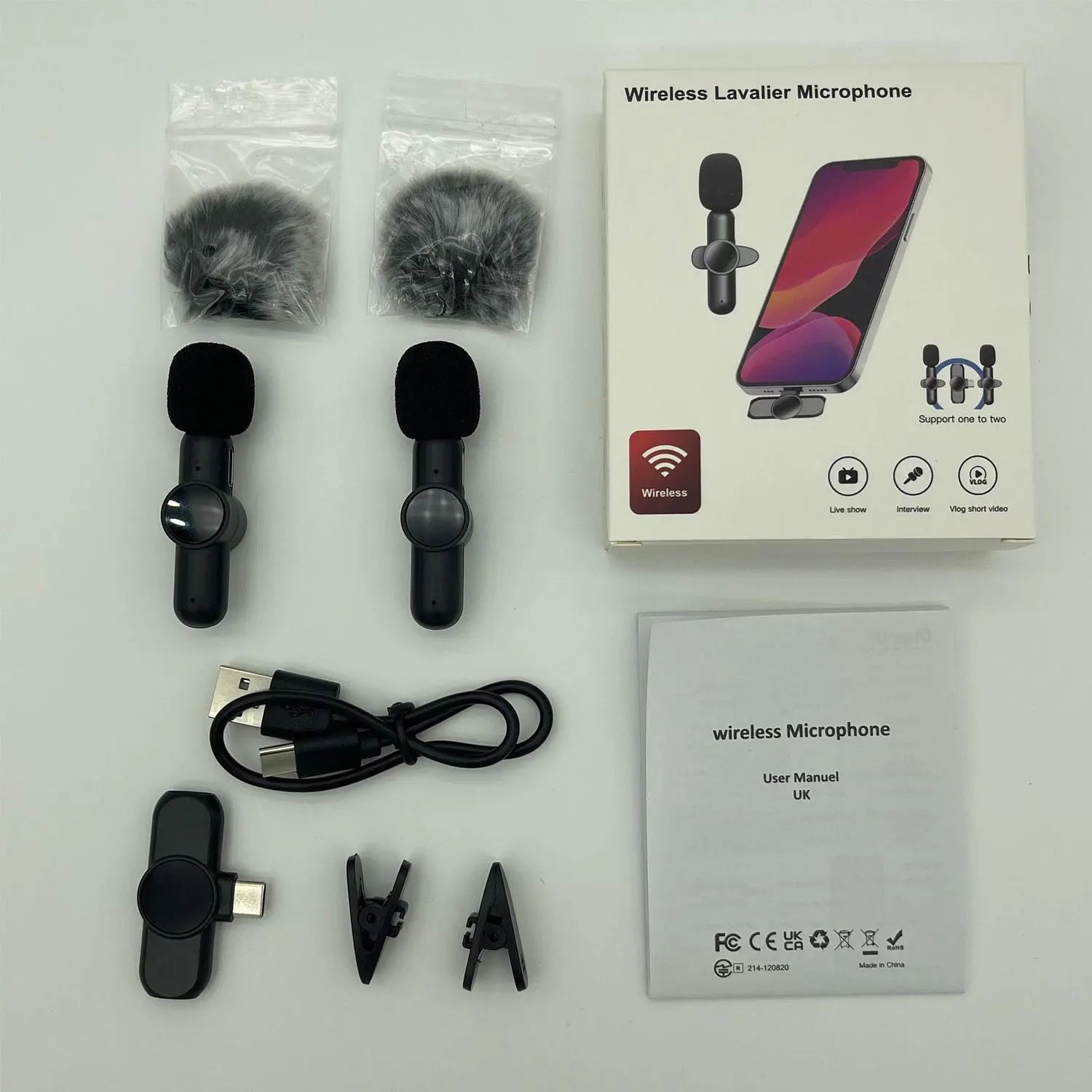 Professional Portable Wireless Lavalier Microphone Set for iPhone and Android - USB Rechargeable Clip-On Lapel Mic for Video Recording, Teaching, Interviews, Podcasting, TikTok, Vlogging, and Live Streaming