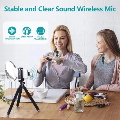 Professional Portable Wireless Lavalier Microphone Set for iPhone and Android - USB Rechargeable Clip-On Lapel Mic for Video Recording, Teaching, Interviews, Podcasting, TikTok, Vlogging, and Live Streaming