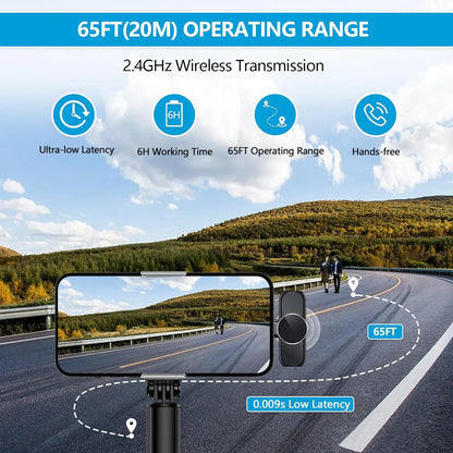 Professional Portable Wireless Lavalier Microphone Set for iPhone and Android - USB Rechargeable Clip-On Lapel Mic for Video Recording, Teaching, Interviews, Podcasting, TikTok, Vlogging, and Live Streaming