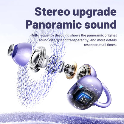 INSONIXN Wireless Bluetooth 6.0 Open Ear Clip Headphones with Built-In Microphone, Comfortable Design, High Fidelity Sound, 36 Hours Playback Time, Ideal for Sports and Fitness