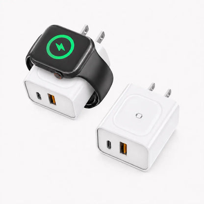 3-in-1 Magnetic Wireless Charging Station with 20W Fast Charger for Apple Watch Ultra/Series 9/8/7/6 and iPhone 17/17 Pro/16/16 Pro/15 Series, Includes USB-C Wall Charger Block