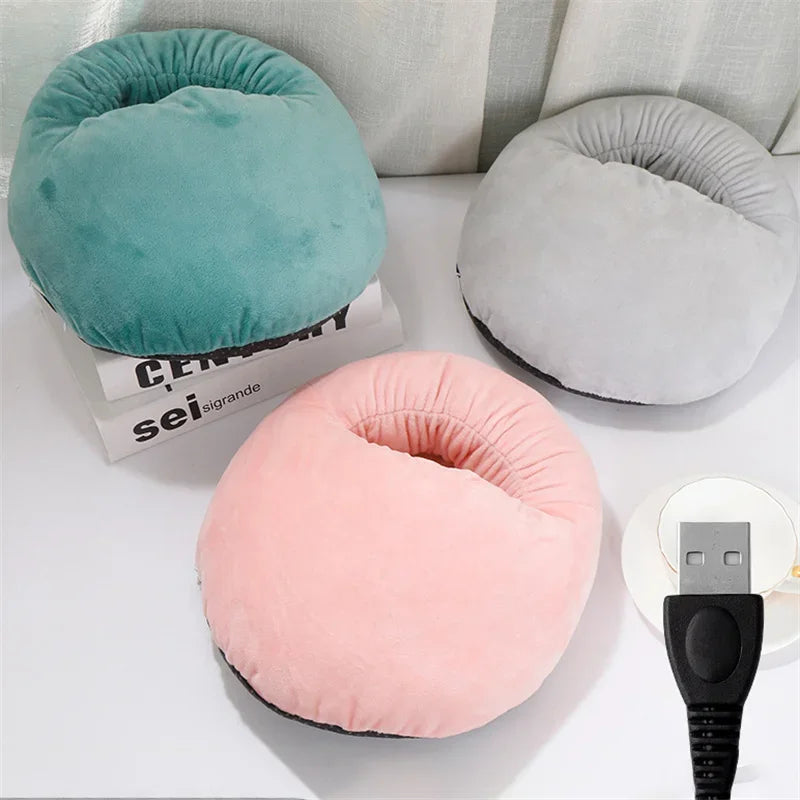 USB Electric Foot Warmer with Fleece Cat Design - Rechargeable Heating Pads for Home and Bedroom Use