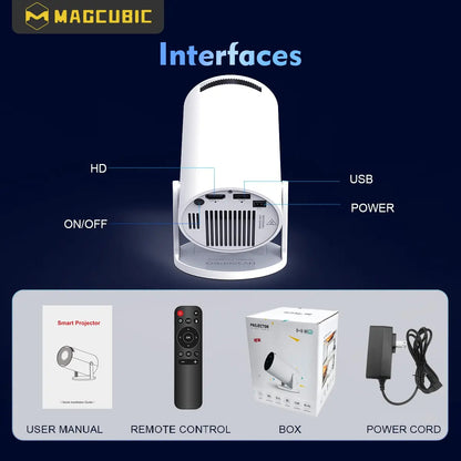 Magcubic HY300Pro Mini Projector - 290 ANSI Lumens, Android 14, Dual WiFi 6, 8K/4K Decoding, Auto Keystone Correction, Wireless BT 5.4, 130" Screen, 1280x720P, Built-In Speaker, Ideal for Outdoor and Bedroom Use