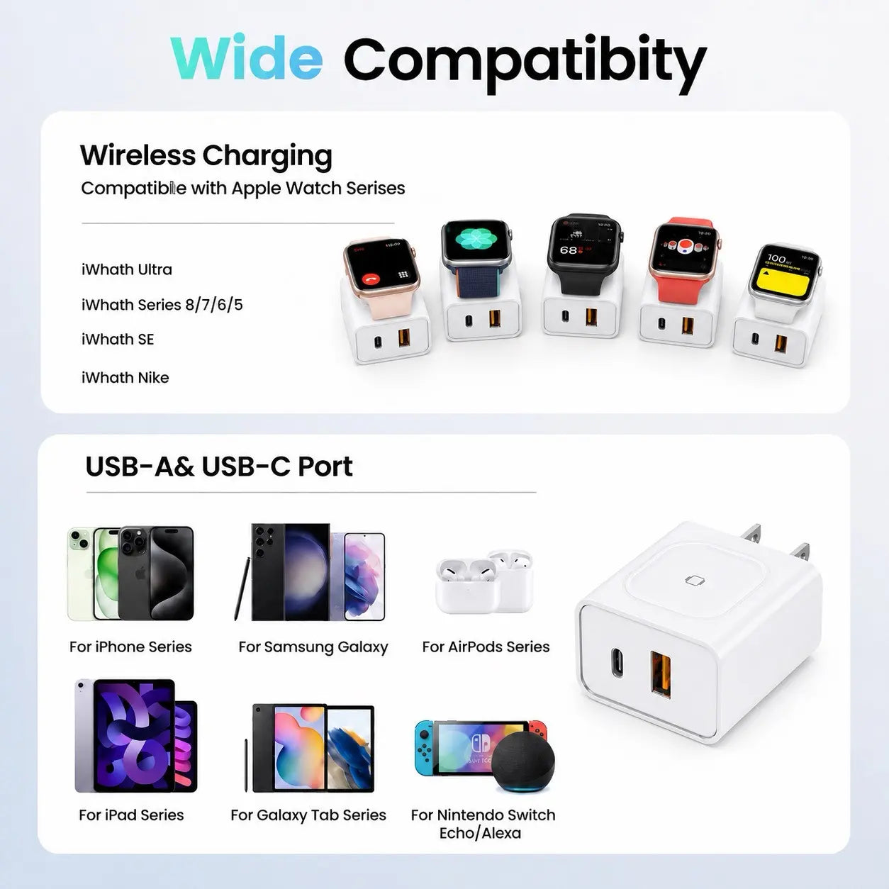 3-in-1 Magnetic Wireless Charging Station with 20W Fast Charger for Apple Watch Ultra/Series 9/8/7/6 and iPhone 17/17 Pro/16/16 Pro/15 Series, Includes USB-C Wall Charger Block