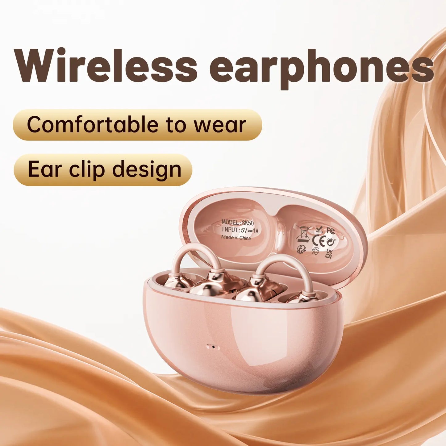 INSONIXN Wireless Bluetooth 6.0 Open Ear Clip Headphones with Built-In Microphone, Comfortable Design, High Fidelity Sound, 36 Hours Playback Time, Ideal for Sports and Fitness