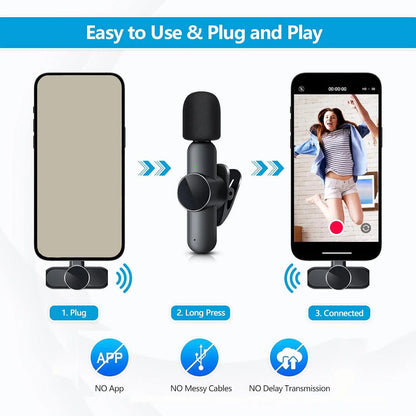 Professional Portable Wireless Lavalier Microphone Set for iPhone and Android - USB Rechargeable Clip-On Lapel Mic for Video Recording, Teaching, Interviews, Podcasting, TikTok, Vlogging, and Live Streaming