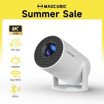 Magcubic HY300Pro Mini Projector - 290 ANSI Lumens, Android 14, Dual WiFi 6, 8K/4K Decoding, Auto Keystone Correction, Wireless BT 5.4, 130" Screen, 1280x720P, Built-In Speaker, Ideal for Outdoor and Bedroom Use