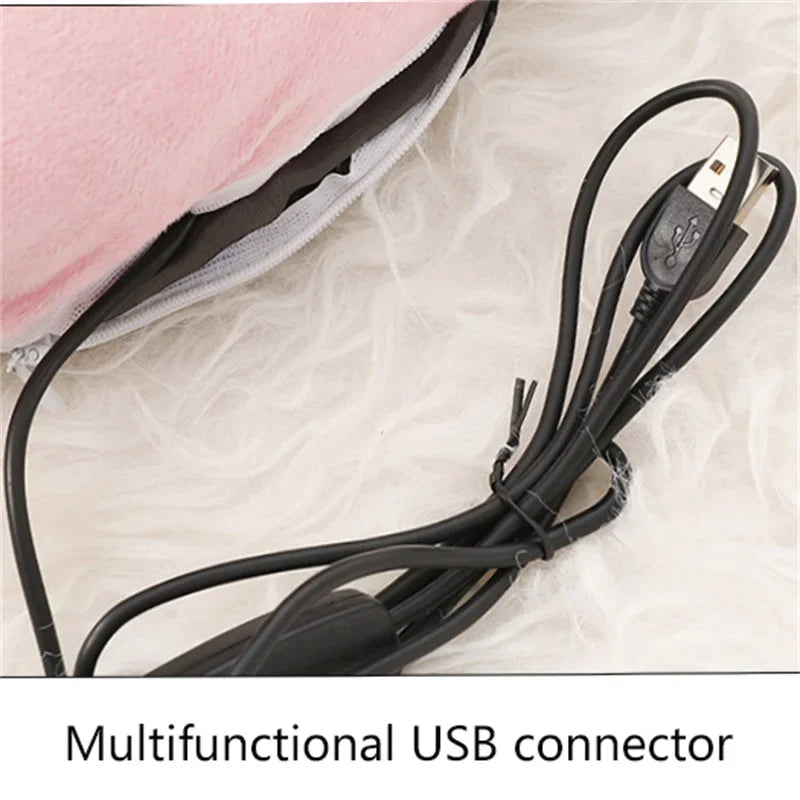USB Electric Foot Warmer with Fleece Cat Design - Rechargeable Heating Pads for Home and Bedroom Use