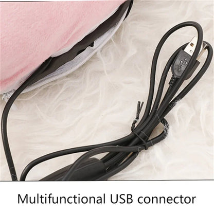 USB Electric Foot Warmer with Fleece Cat Design - Rechargeable Heating Pads for Home and Bedroom Use
