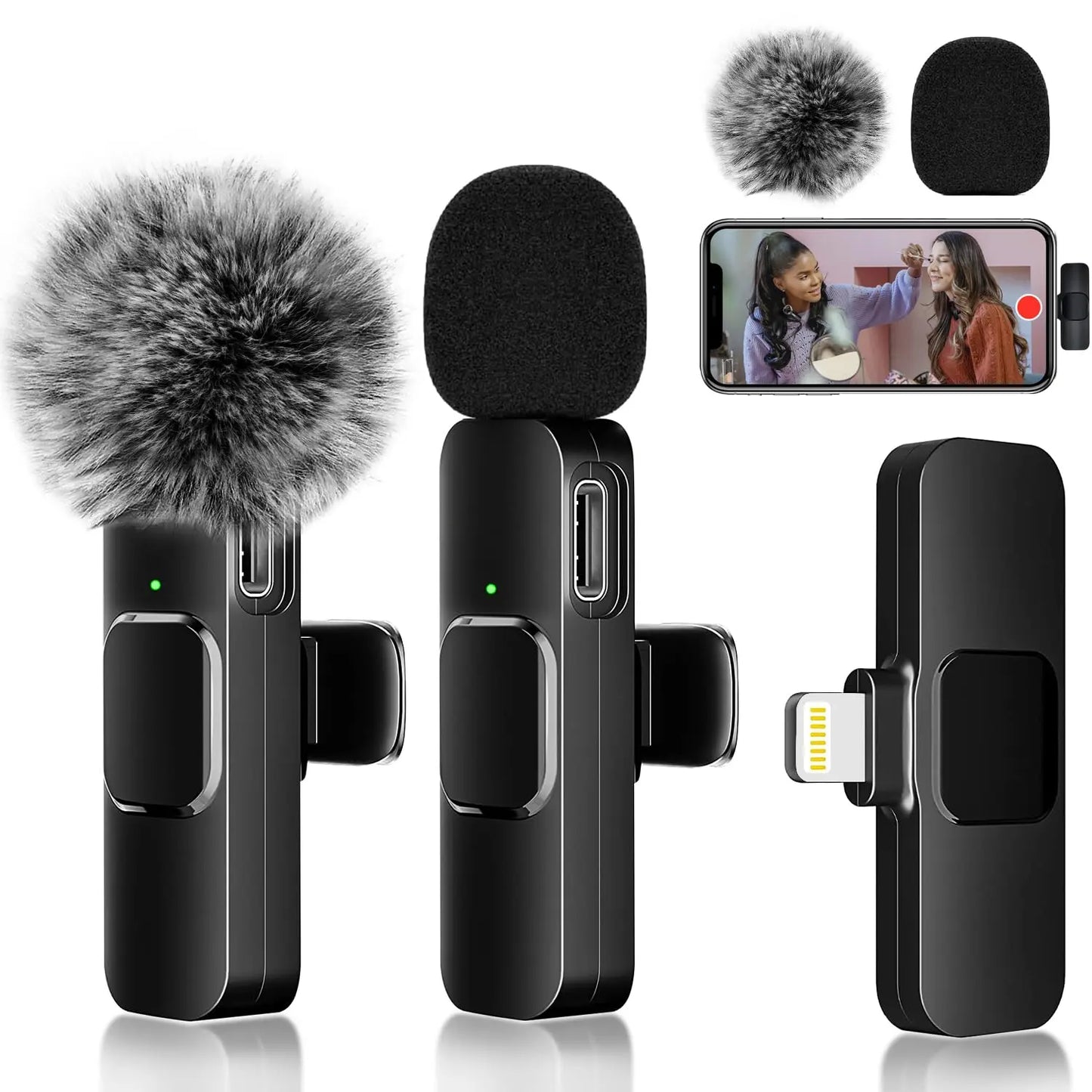 Wireless Lavalier Microphone Set for iPhone, Android, and iPad - Mini Clip-On Microphones with Superior Sound Quality for Recording, Live Streaming, and Vlogging