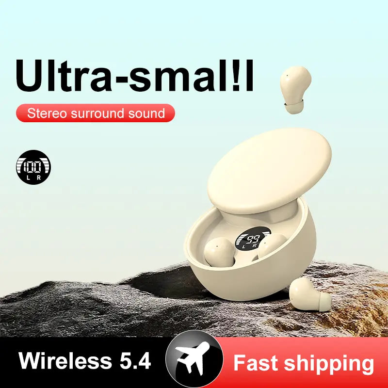 MSHUKCOE Mini Invisible Bluetooth 5.4 True Wireless In-Ear Headphones - Noise Cancelling Sport Earbuds for Gaming and Everyday Use